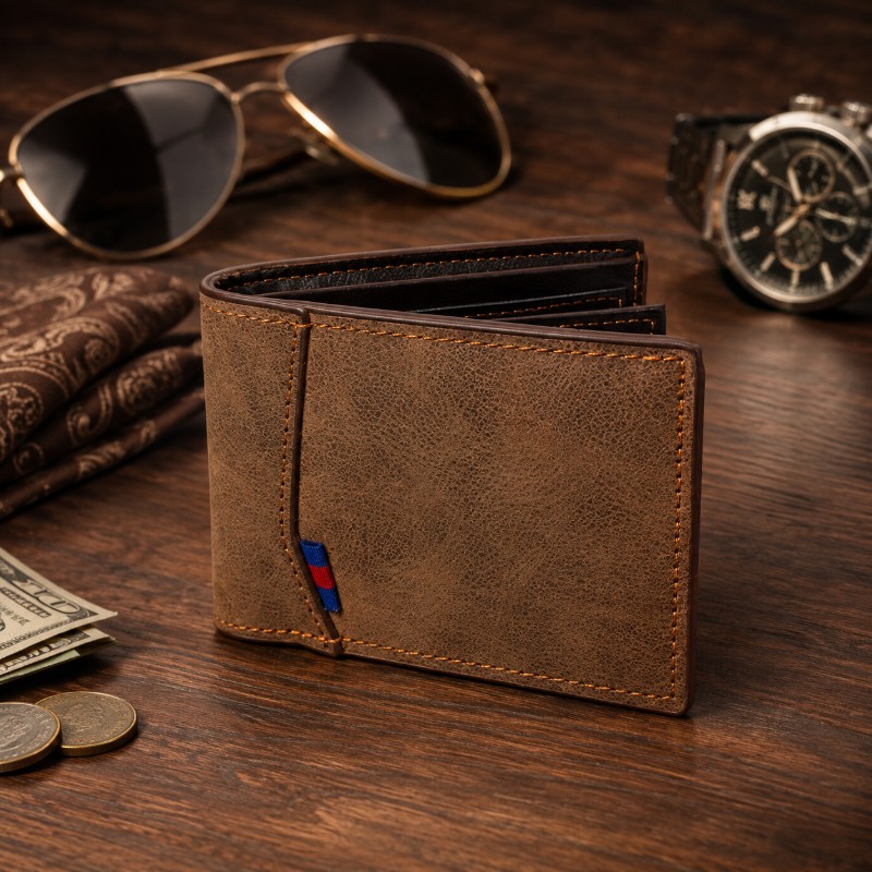 Men's Genuine Leather Bifold Wallet – RFID Blocking, Slim Front Pocket Design