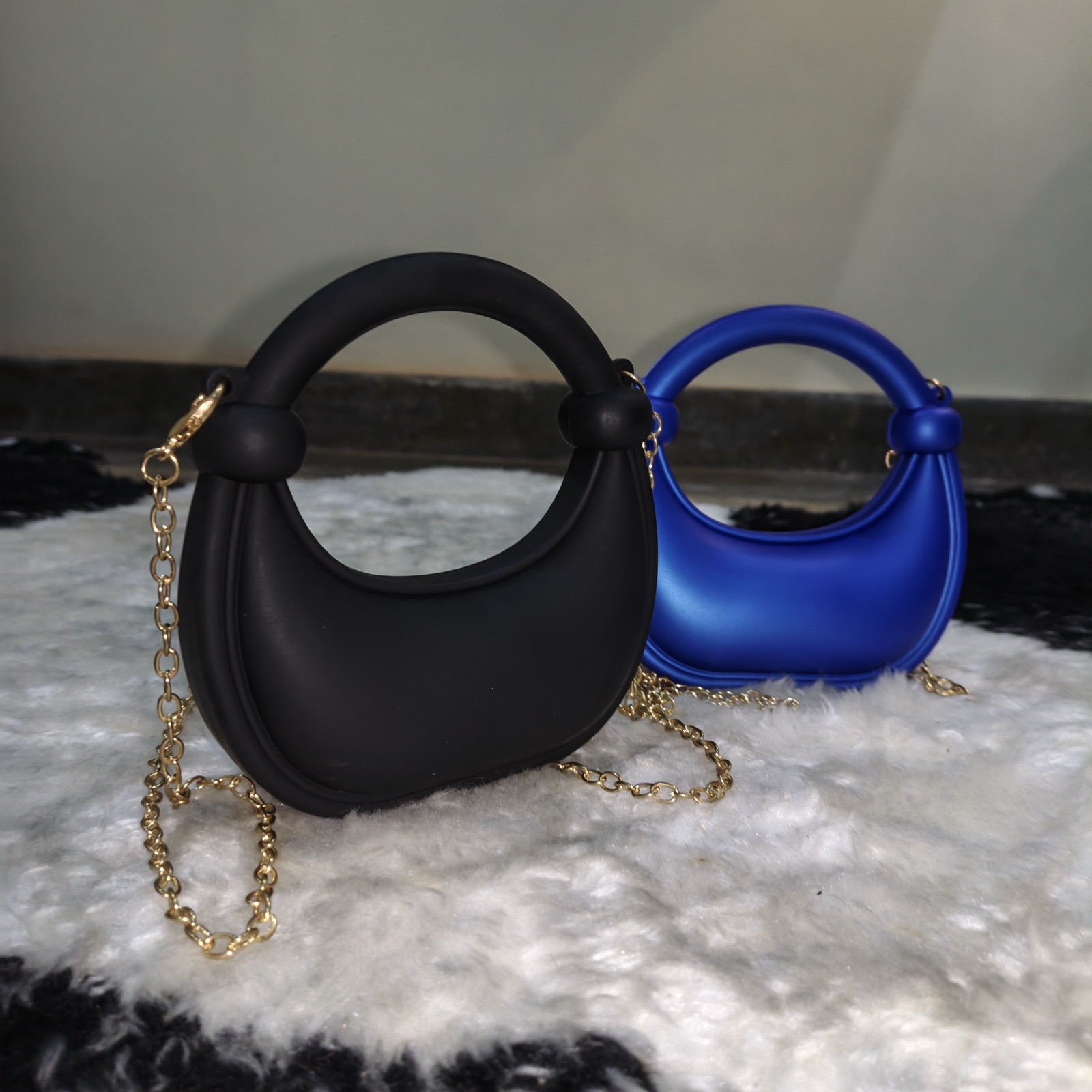 Women's Mini Round Top-Handle Bag with Gold Chain Strap