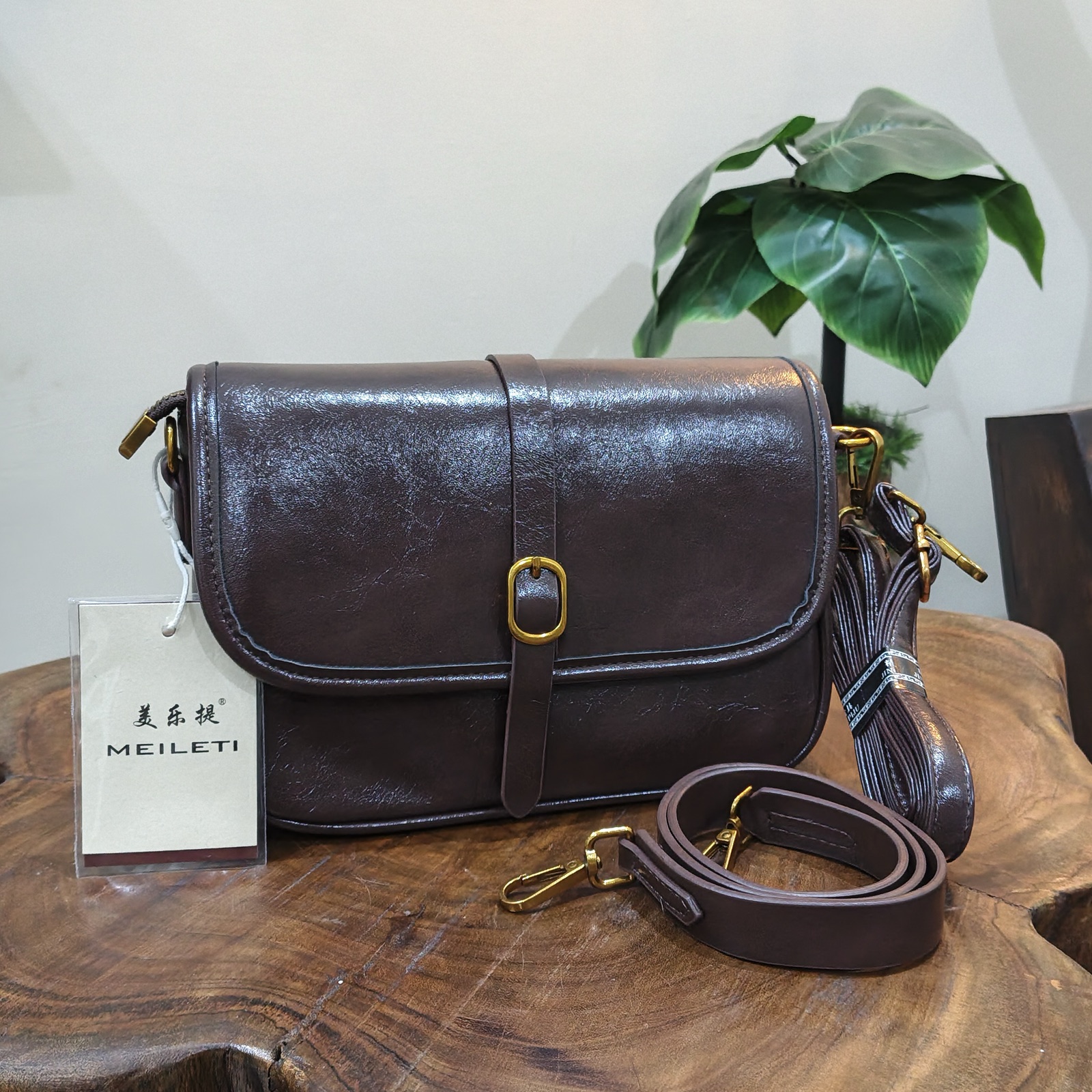 Women's Dark Brown Messenger Crossbody Bag with Flap
