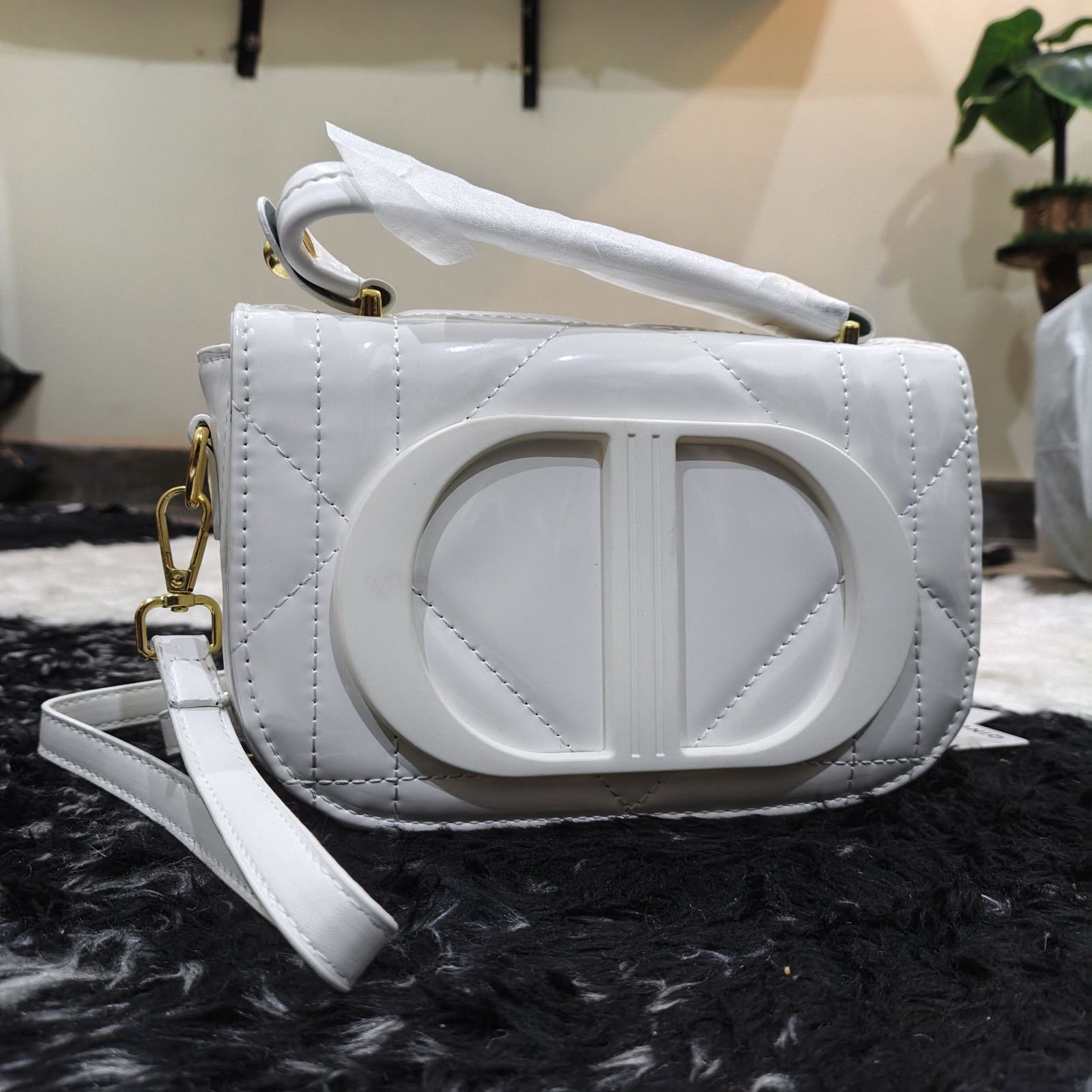 Women's Quilted Top-Handle Flap Bag with Emblem & Crossbody Strap