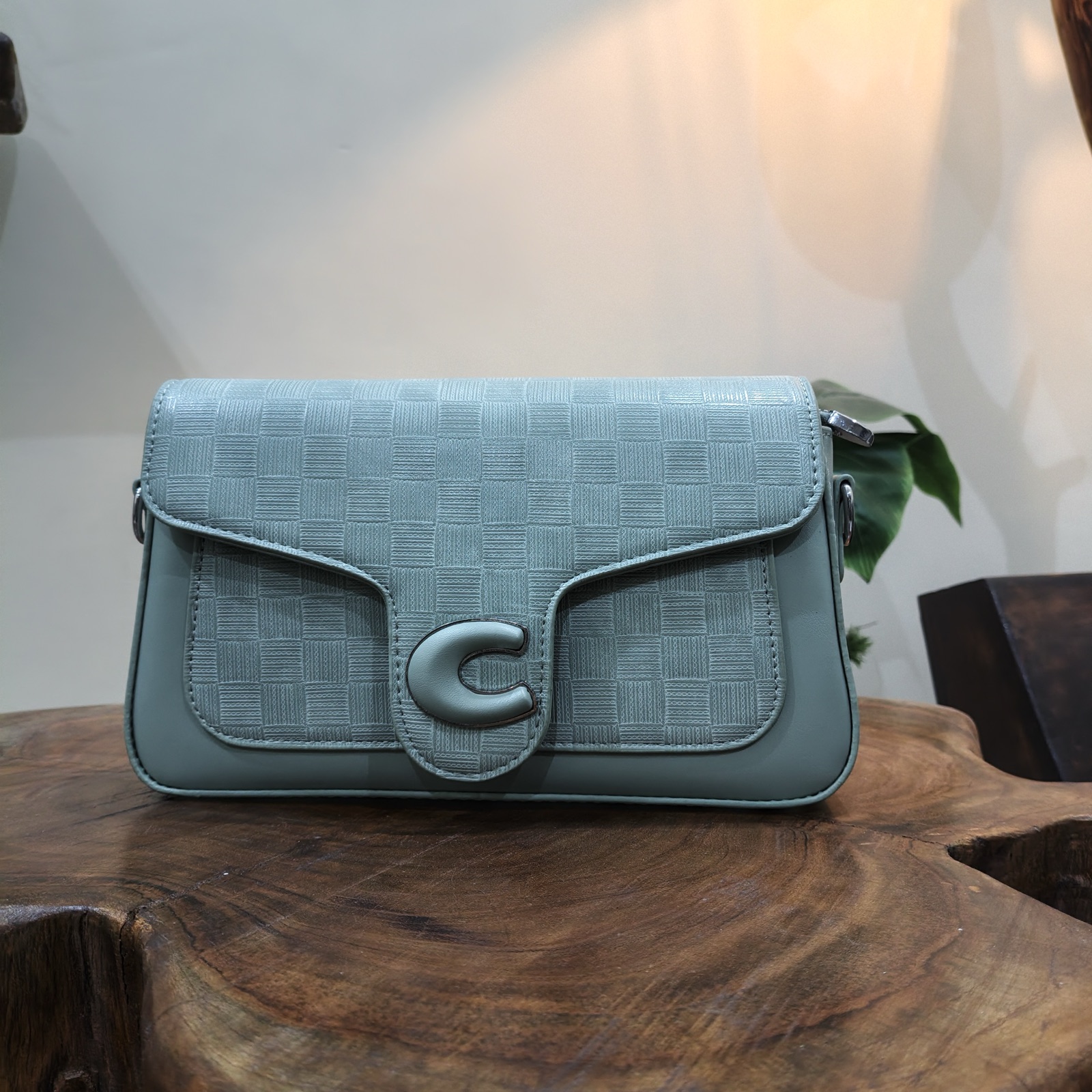 Women's Sky Blue Flap Shoulder Bag with Statement Turn-Lock