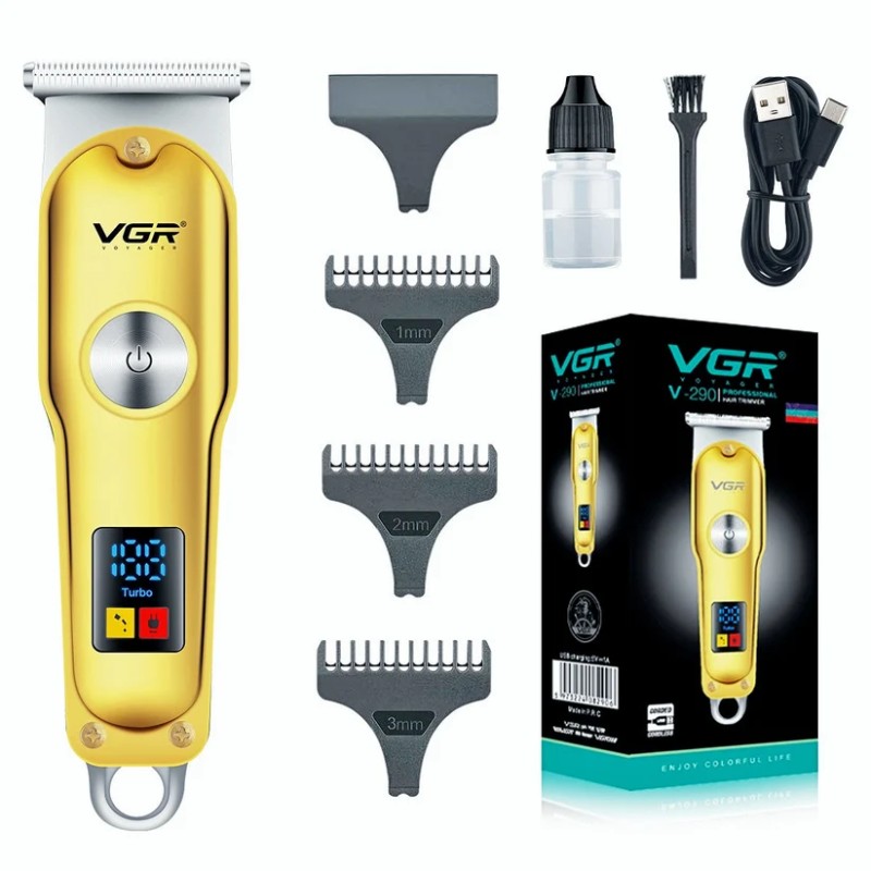 VGR V-290 Voyager Professional Gold Hair Trimmer – Turbo Mode, LED Display, Corded & Cordless