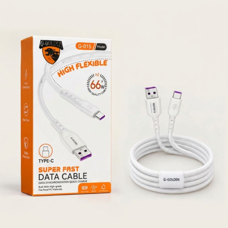 G-Golden G-015 Super Fast Data Cable 66W – High Flexible Braided Type-C Charging & Sync Cable