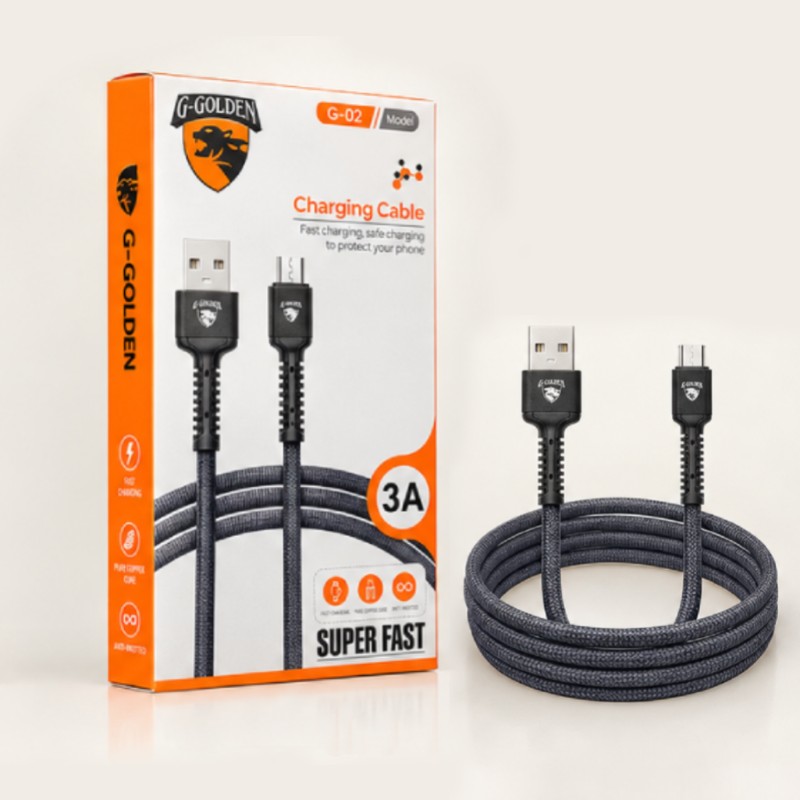 G-Golden G-02 Super Fast Charging Cable 3A – Braided Micro USB Data Cable, Fast Charging & Data Sync
