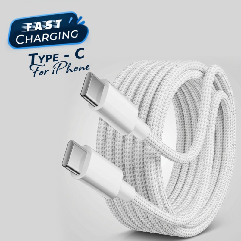 60W Fast Charging Type-C to Type-C Cable (1m) – Braided USB-C Cable, Compatible with iPhone 15/16/17 & Type-C Devices