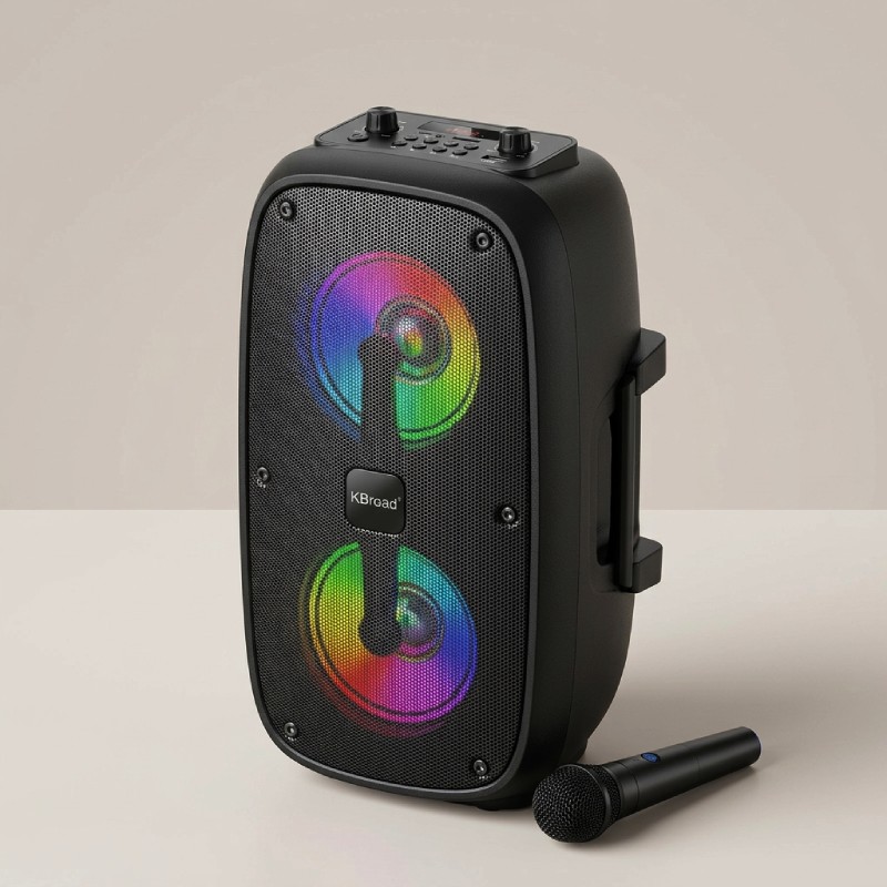 KBroad KTS-2388 Portable Party Speaker – Dual 6.5" Woofers, Wireless Microphone, RGB Lights, Bluetooth, Karaoke Ready