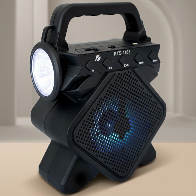 KTS-1183 Mini Wireless Bluetooth Speaker with LED Torch Light – Portable Speaker, FM Radio, USB/TF Card Support