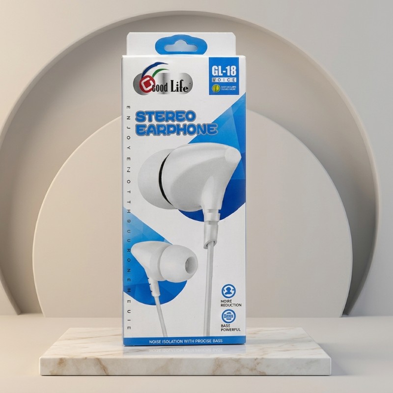 Good Life GL-18 Stereo Earphones – Wired In-Ear Handsfree with Mic, Noise Isolation & Bass