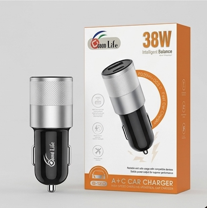 Good Life G-120 38W Car Charger – PD 20W + QC 3.0 Dual Port Fast Car Charger (USB-C & USB-A)