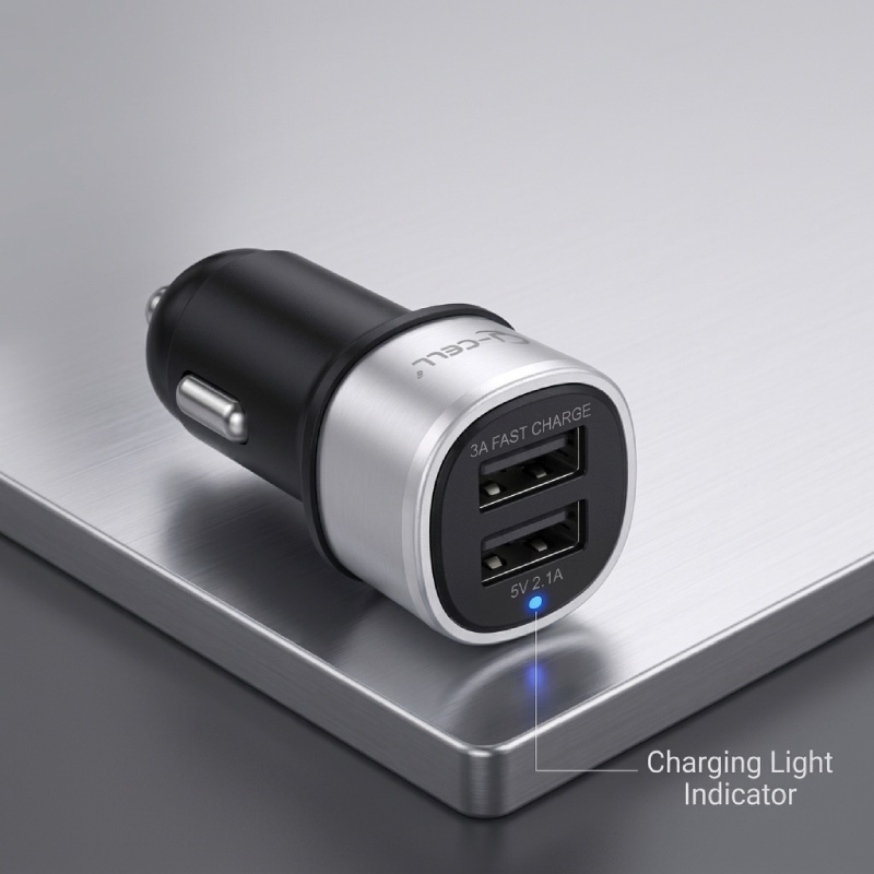 i-Cell J-215 3A Dual USB Car Charger – Fast Charging Car Adapter with LED Indicator