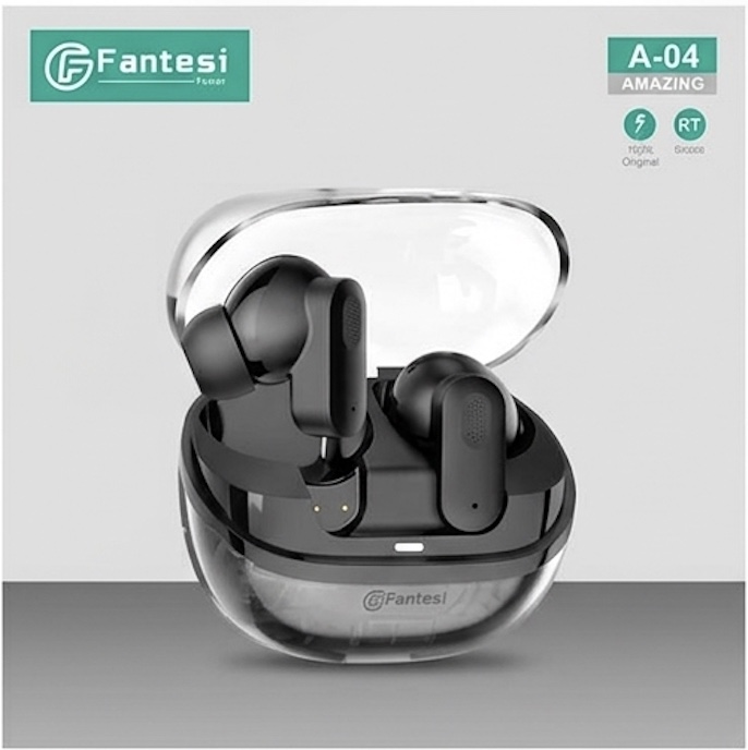 Fantesi A-04 True Wireless Earbuds – ANC / ENC Noise Cancellation, Transparent Charging Case (Black)