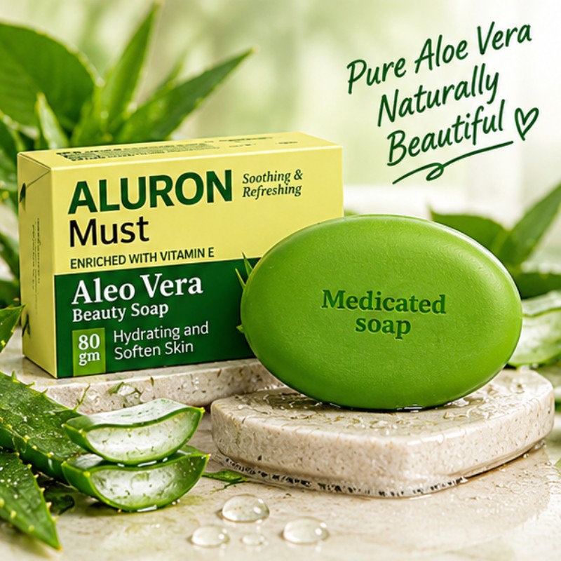 Aluron Must Aloe Vera Beauty Soap 80g – Vitamin E Enriched Hydrating Soap | Care & Glow