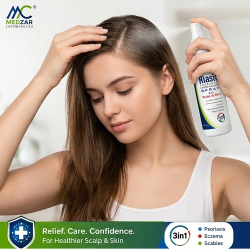 MedZar Riasis Spray 60ml – Psoriasis, Eczema & Scabies Scalp and Skin Care Spray | Care & Glow