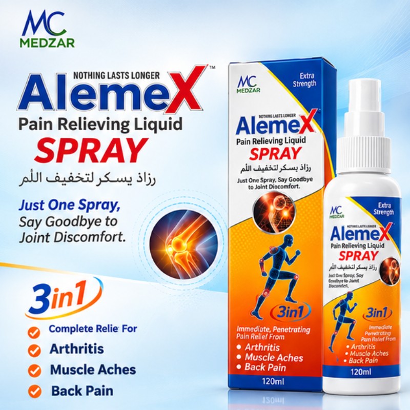 Alemex Pain Relieving Liquid Spray 120ml – Arthritis, Muscle & Back Pain Care - Care & Glow