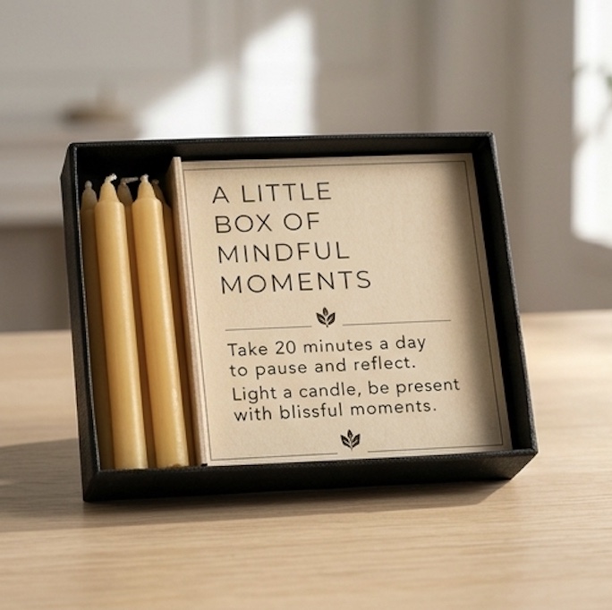 A Little Box of Mindful Moments – Natural Wax Taper Candle Gift Box