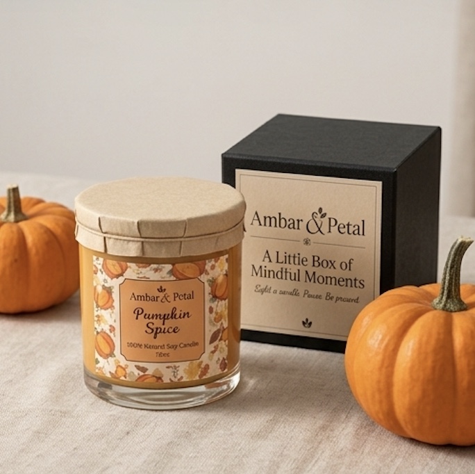 Pumpkin Spice Scented Soy Candle – 100% Natural Soy Wax Candle with Wooden-Style Lid