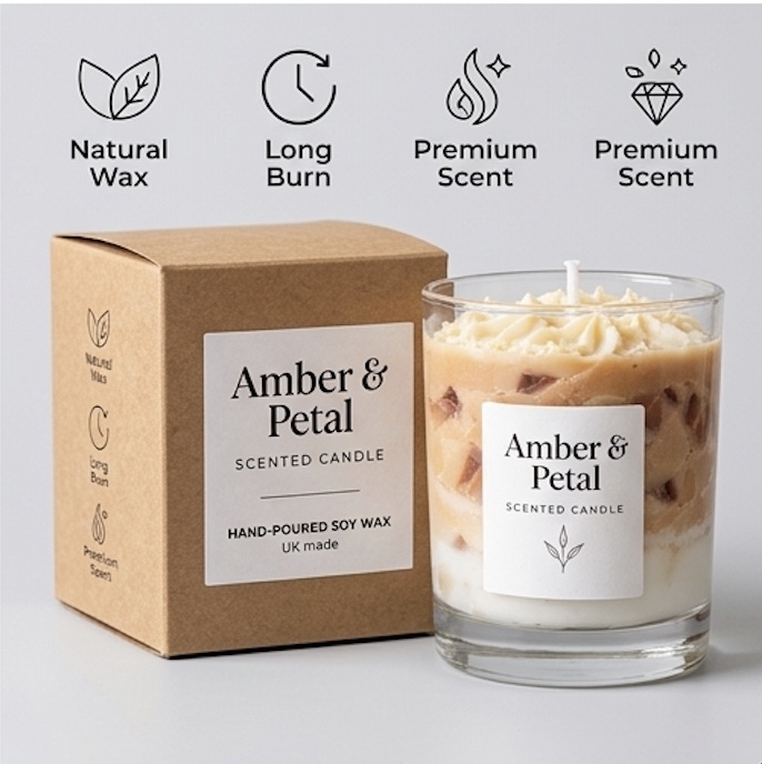 Dessert Scented Soy Candle with White Chocolate Inclusions – Paraffin-Free, 55-Hour Burn