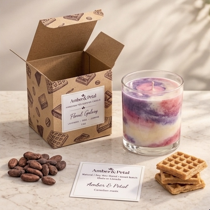 Floral Galaxy Marble Swirl Candle – Lavender, Rose & Jasmine Soy Candle with Kraft Gift Box
