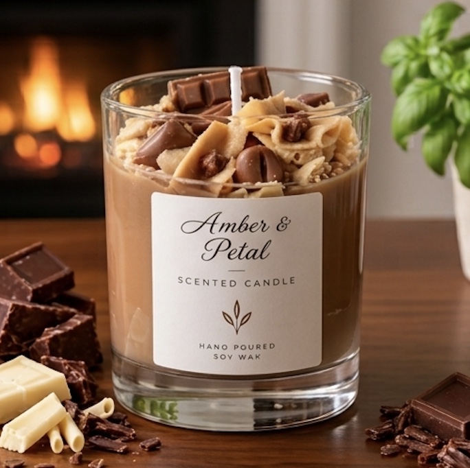 Chocolate Waffle Dessert Candle – Hand-Poured Soy Candle with Chocolate & Coffee Toppings