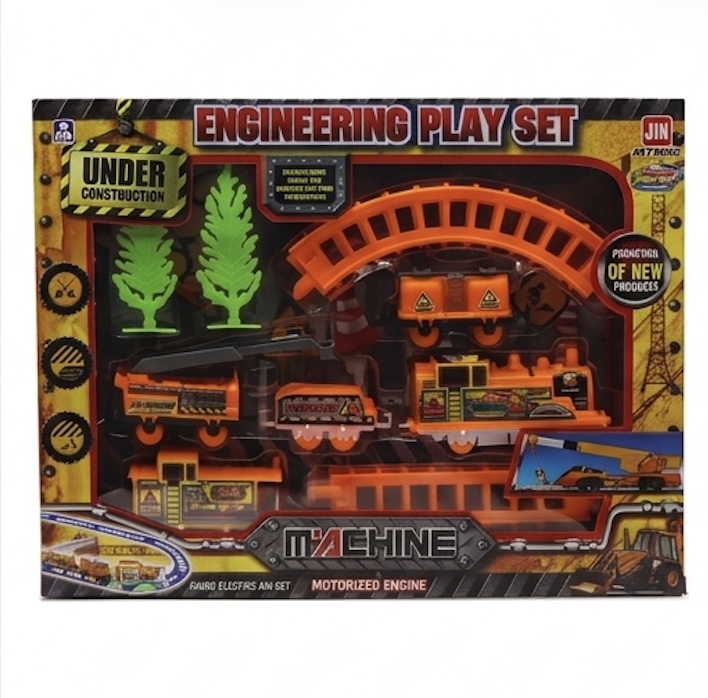 Engineering Construction Play Set with Motorized Train, Track & Vehicles