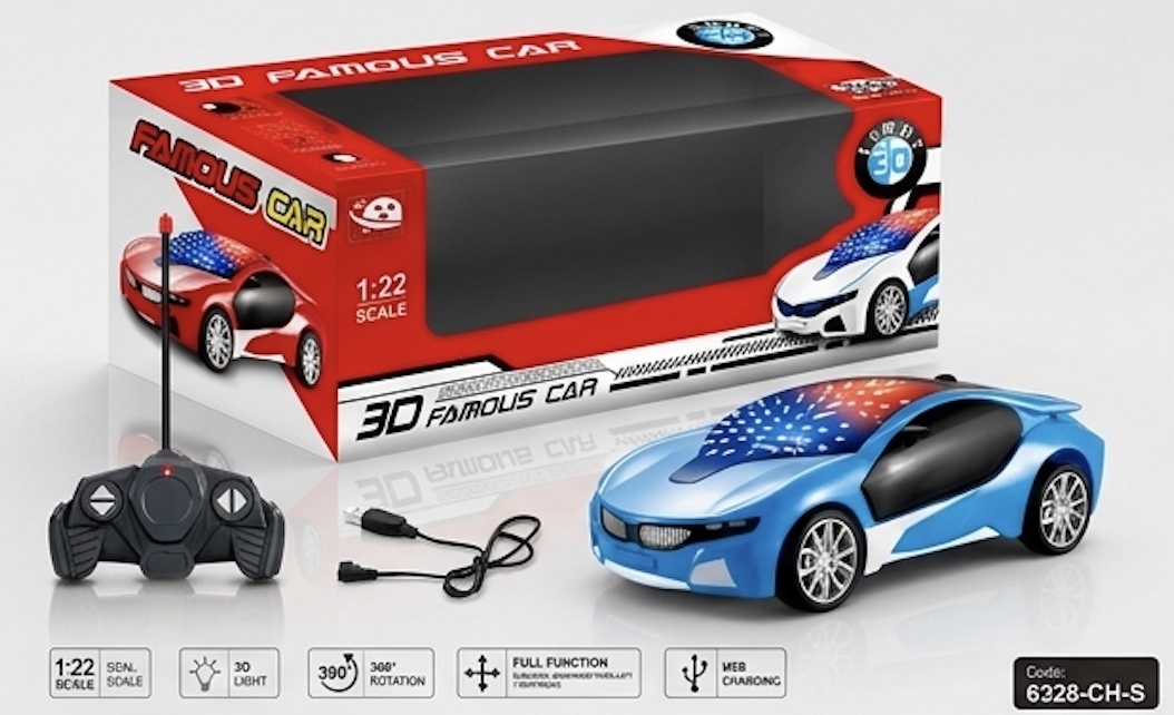 3D Famous Car 1:22 RC Stunt Car – 360° Rotation, 3D Lights & USB Charging