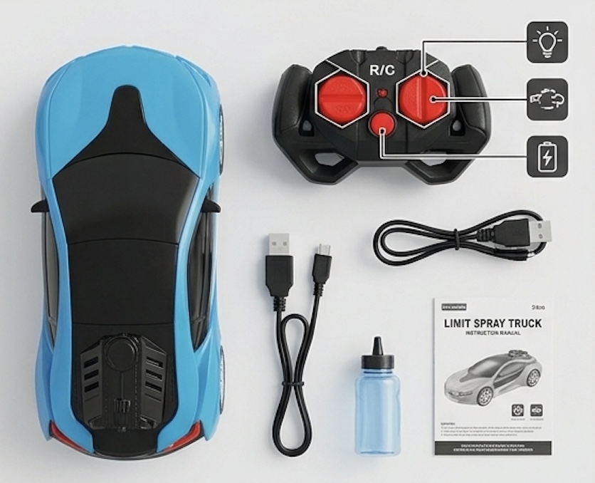 RC Spray Sports Car with Mist Smoke & Lights – Rechargeable Remote Control Car