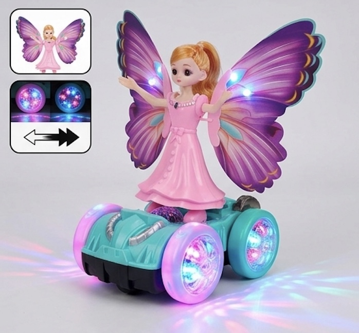 Butterfly Fairy Dancing Doll on Stunt Car – Lights, Sound & Auto-Turn (Large Size)