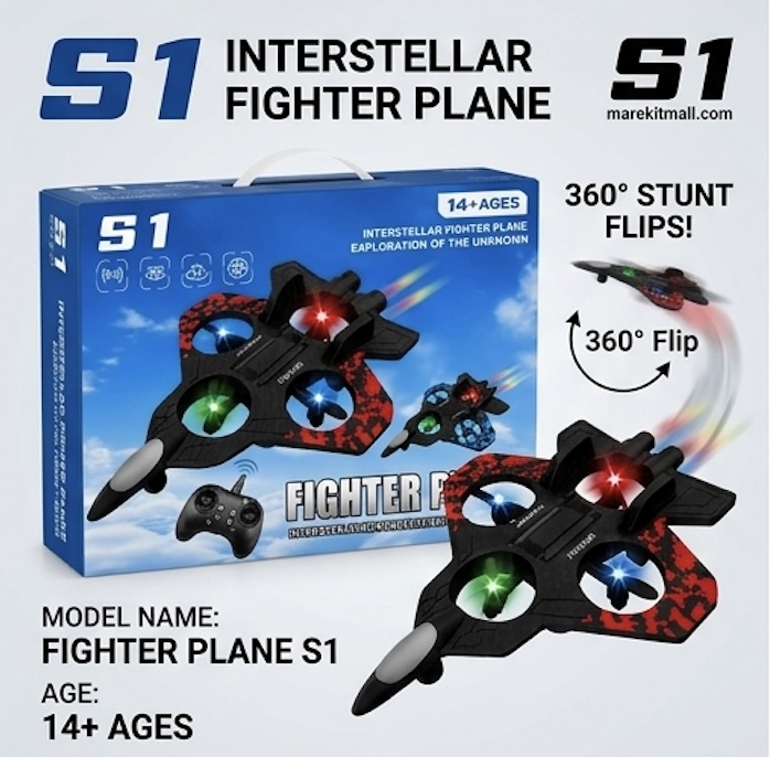 S1 Interstellar Fighter Plane Drone – 2.4GHz RC Plane with 360° Flips, LED Lights & Headless Mode