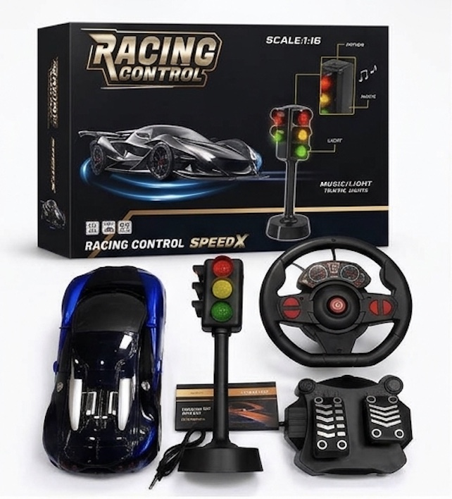 Racing Control Speed X RC Car 1:16 with Steering Wheel, Foot Pedal & Traffic Light